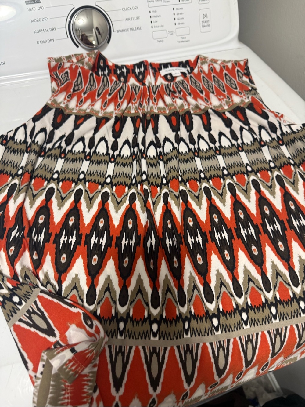 Patterned Elastic Waist Midi Skirt in Red and Black